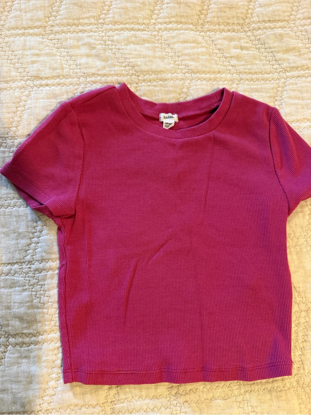 Garage Magenta Ribbed Crop Tee